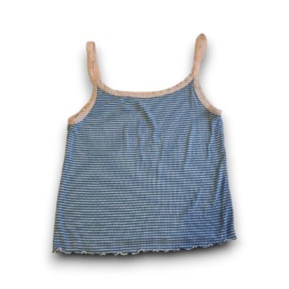 y2k blue and white striped lace trim tank top vintage summer coquette cottage - Picture 1 of 7